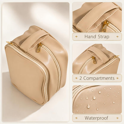 Double-layer Cosmetic Bag Makeup Bag Travel Makeup Bag Makeup Bags for Women Cosmetics Cases Portable Waterproof Foldable (Leopard)