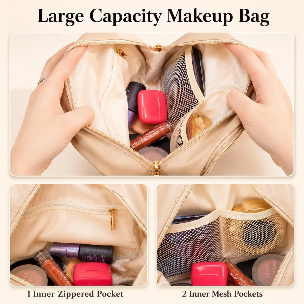 Double-layer Cosmetic Bag Makeup Bag Travel Makeup Bag Makeup Bags for Women Cosmetics Cases Portable Waterproof Foldable (Leopard)