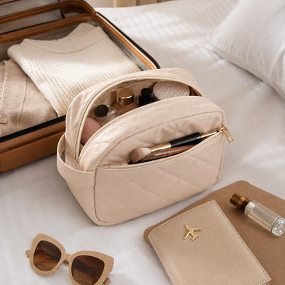 Double-layer Cosmetic Bag Makeup Bag Travel Makeup Bag Makeup Bags for Women Cosmetics Cases Portable Waterproof Foldable (Leopard)