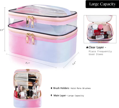 Double-layer Cosmetic Bag Makeup Bag Travel Makeup Bag Makeup Bags for Women Cosmetics Cases Portable Waterproof Foldable (Leopard)