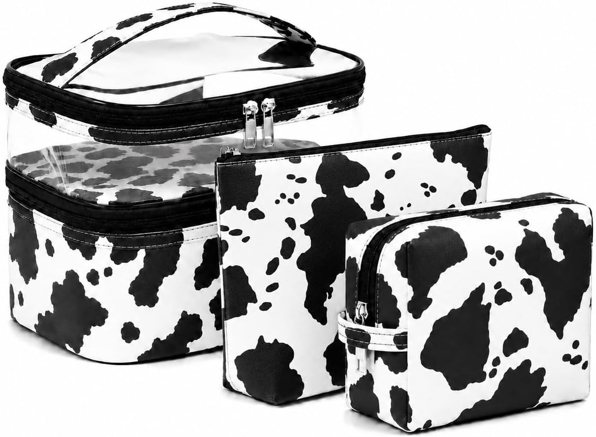 Double-layer Cosmetic Bag Makeup Bag Travel Makeup Bag Makeup Bags for Women Cosmetics Cases Portable Waterproof Foldable (Leopard)