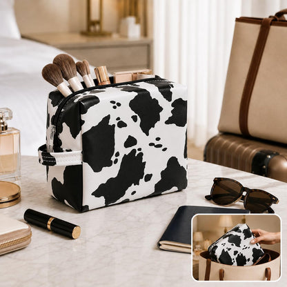 Double-layer Cosmetic Bag Makeup Bag Travel Makeup Bag Makeup Bags for Women Cosmetics Cases Portable Waterproof Foldable (Leopard)