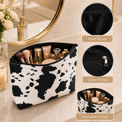 Double-layer Cosmetic Bag Makeup Bag Travel Makeup Bag Makeup Bags for Women Cosmetics Cases Portable Waterproof Foldable (Leopard)
