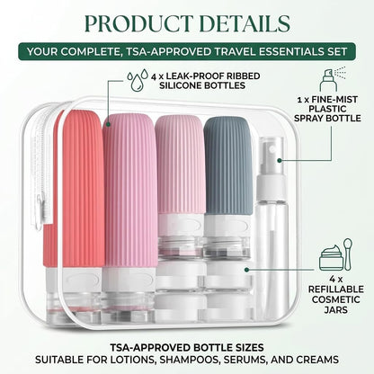 Portable Travel Toiletry Bag with Multiple Compartments | Leak Proof Bottle Set & Waterproof Hanging Organizer for Men & Women | Large Capacity for Makeup, Beach, Bathroom Essentials & Personal Items