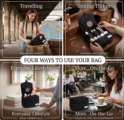 Portable Travel Toiletry Bag with Multiple Compartments | Leak Proof Bottle Set & Waterproof Hanging Organizer for Men & Women | Large Capacity for Makeup, Beach, Bathroom Essentials & Personal Items