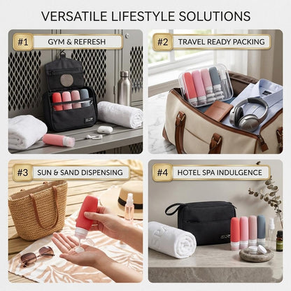 Portable Travel Toiletry Bag with Multiple Compartments | Leak Proof Bottle Set & Waterproof Hanging Organizer for Men & Women | Large Capacity for Makeup, Beach, Bathroom Essentials & Personal Items