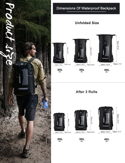 Waterproof Backpack for Men 20L/30L/40L, Floating Dry Bag Kayak, Dry Backpack Hiking