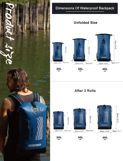 Waterproof Backpack for Men 20L/30L/40L, Floating Dry Bag Kayak, Dry Backpack Hiking