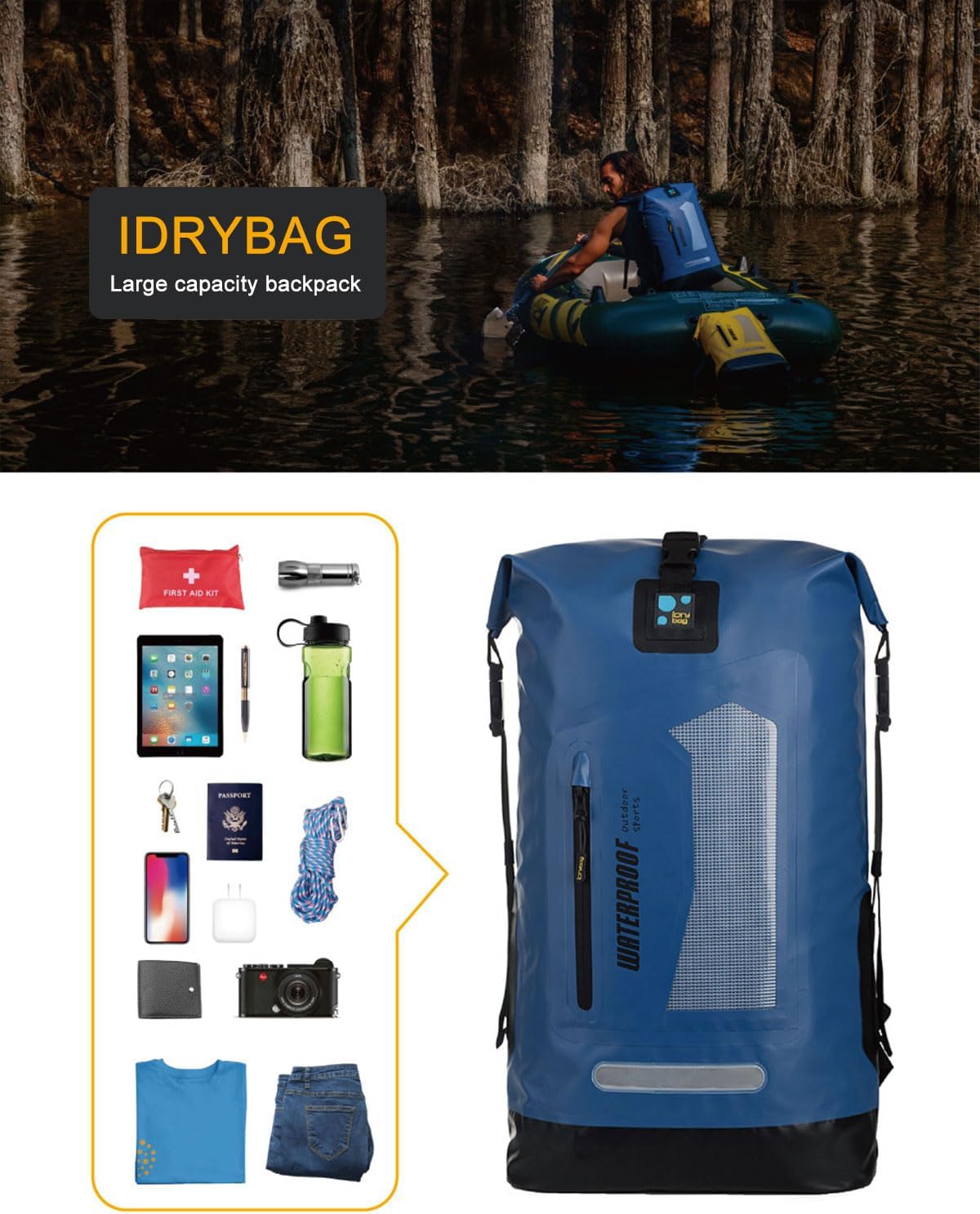 Waterproof Backpack for Men 20L/30L/40L, Floating Dry Bag Kayak, Dry Backpack Hiking