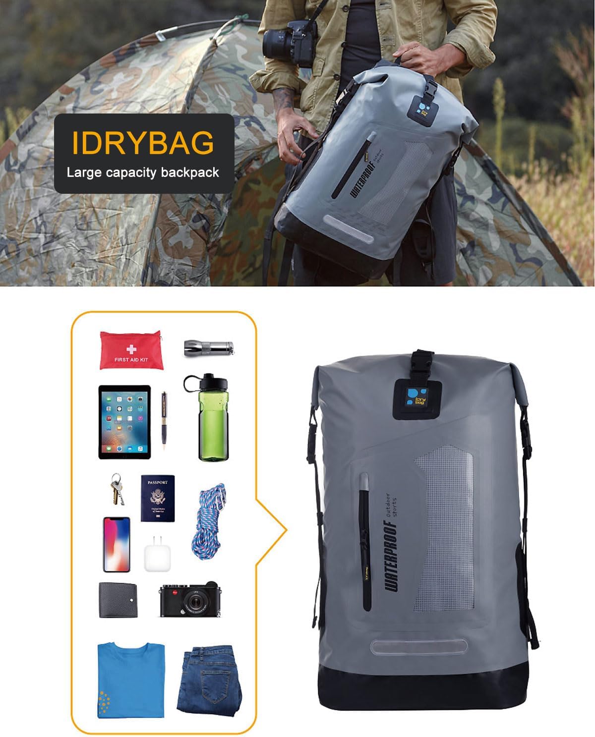 Waterproof Backpack for Men 20L/30L/40L, Floating Dry Bag Kayak, Dry Backpack Hiking
