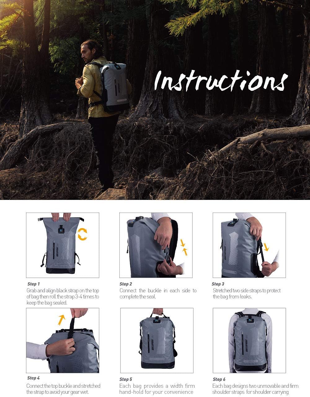 Waterproof Backpack for Men 20L/30L/40L, Floating Dry Bag Kayak, Dry Backpack Hiking