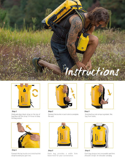 Waterproof Backpack for Men 20L/30L/40L, Floating Dry Bag Kayak, Dry Backpack Hiking