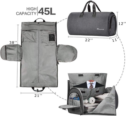 Garment Bags for Travel, 45L Carry on Convertible Garment Duffle bag | Men Women - 2 in 1 Hanging Suit Travel Bag with Shoulder Strap