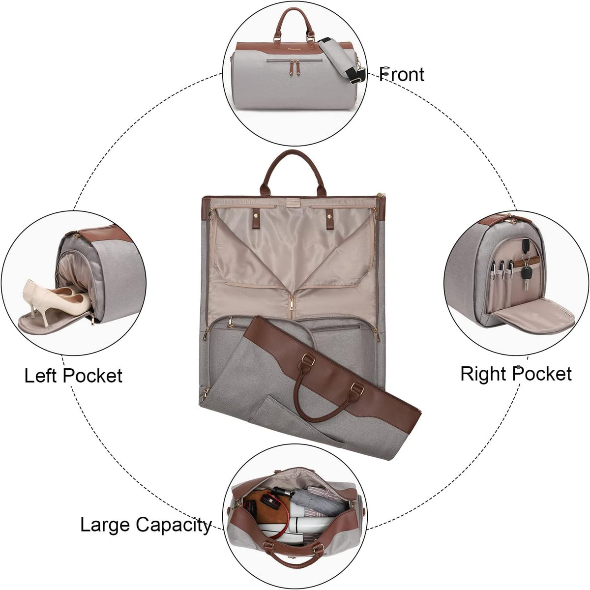 Garment Bags for Travel, 45L Carry on Convertible Garment Duffle bag | Men Women - 2 in 1 Hanging Suit Travel Bag with Shoulder Strap