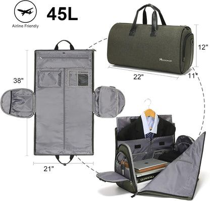 Garment Bags for Travel, 45L Carry on Convertible Garment Duffle bag | Men Women - 2 in 1 Hanging Suit Travel Bag with Shoulder Strap