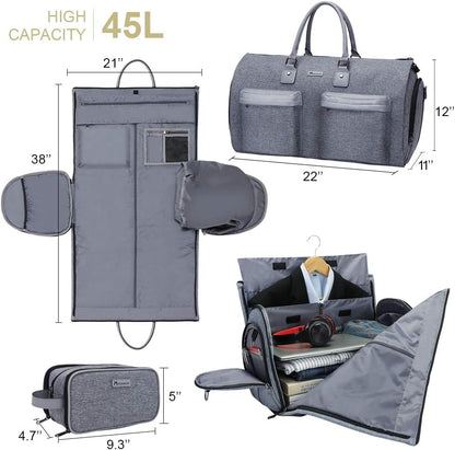 Garment Bags for Travel, 45L Carry on Convertible Garment Duffle bag | Men Women - 2 in 1 Hanging Suit Travel Bag with Shoulder Strap