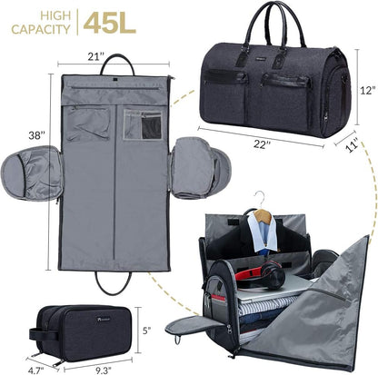 Garment Bags for Travel, 45L Carry on Convertible Garment Duffle bag | Men Women - 2 in 1 Hanging Suit Travel Bag with Shoulder Strap