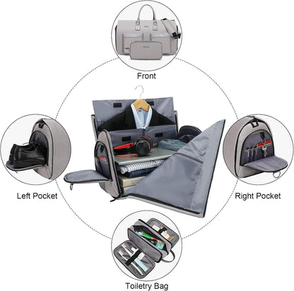 Garment Bags for Travel, 45L Carry on Convertible Garment Duffle bag | Men Women - 2 in 1 Hanging Suit Travel Bag with Shoulder Strap