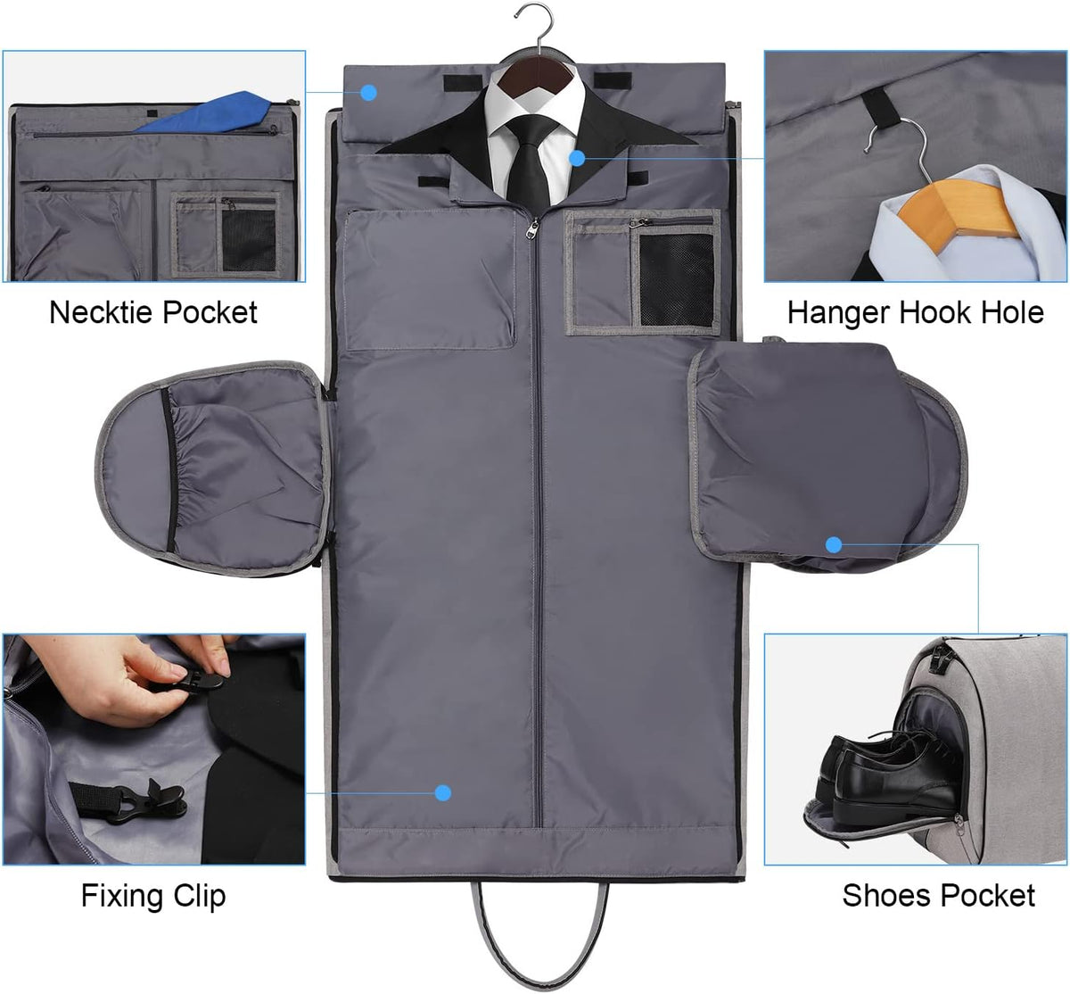 Garment Bags for Travel, 45L Carry on Convertible Garment Duffle bag | Men Women - 2 in 1 Hanging Suit Travel Bag with Shoulder Strap