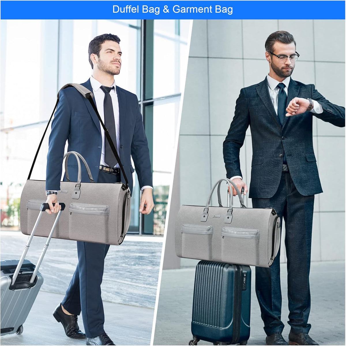 Garment Bags for Travel, 45L Carry on Convertible Garment Duffle bag | Men Women - 2 in 1 Hanging Suit Travel Bag with Shoulder Strap
