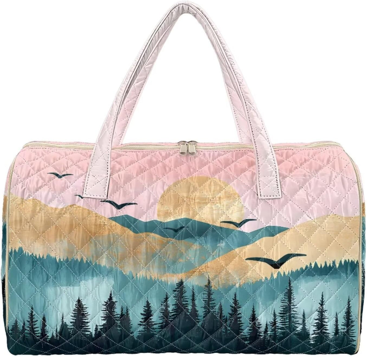 Quilted Tote Bag Large Car Womens Gym Puffer Bag Lightweight Large Capacity Bag with Top Handles Built-in Pockets for Travel, Camping, Work and Shopping