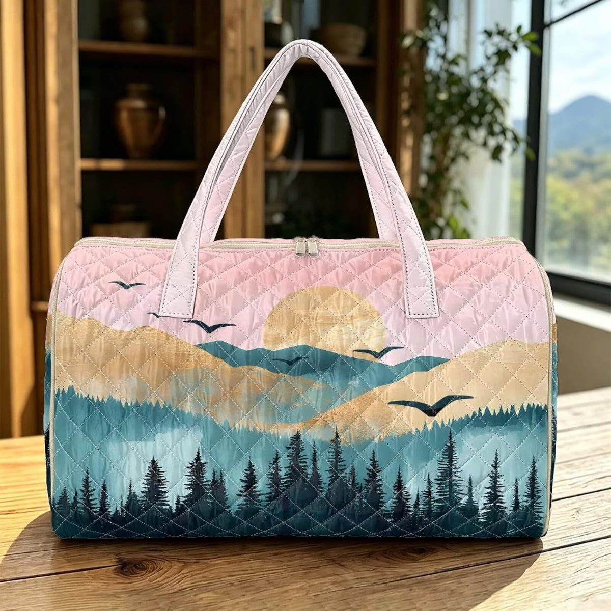 Quilted Tote Bag Large Car Womens Gym Puffer Bag Lightweight Large Capacity Bag with Top Handles Built-in Pockets for Travel, Camping, Work and Shopping