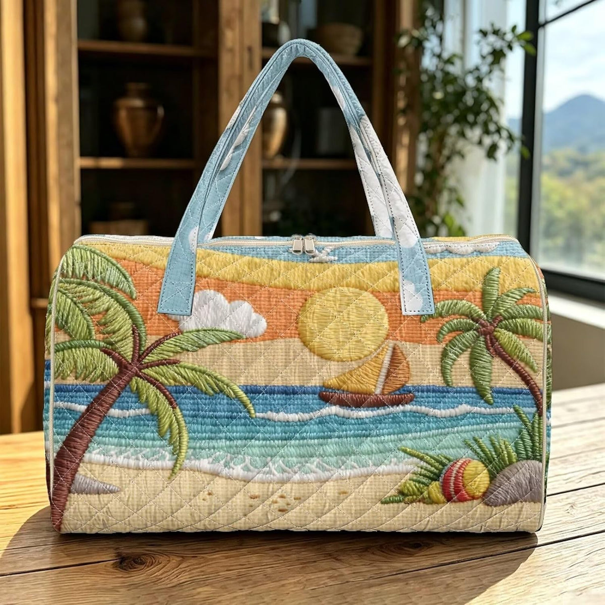 Quilted Tote Bag Large Car Womens Gym Puffer Bag Lightweight Large Capacity Bag with Top Handles Built-in Pockets for Travel, Camping, Work and Shopping