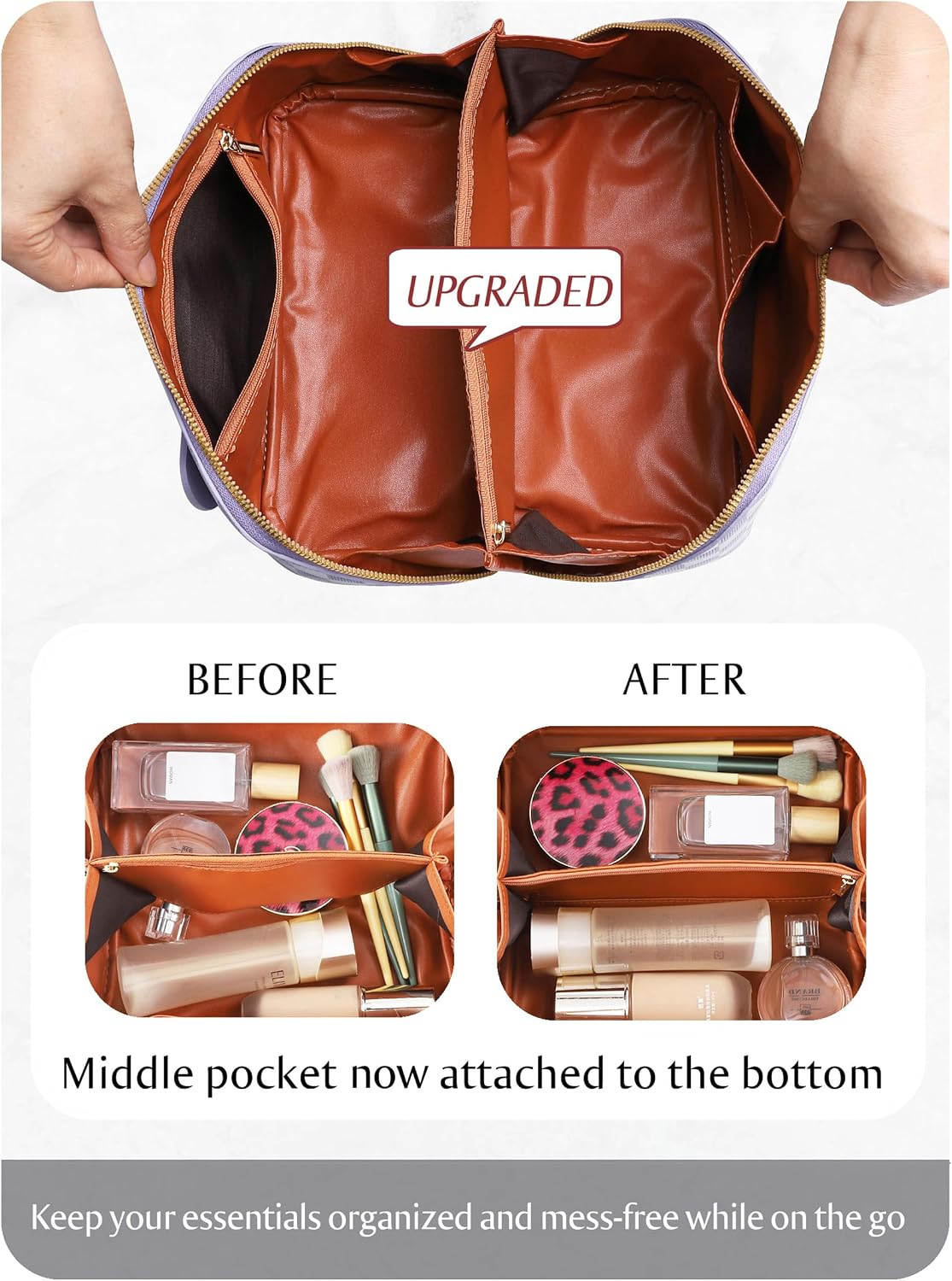 Large Capacity Travel Cosmetic Bag - Portable Makeup Bags for Women Waterproof PU Leather Checkered Makeup Organizer Bag with Dividers and Handle,Toiletry Bag for Cosmetics