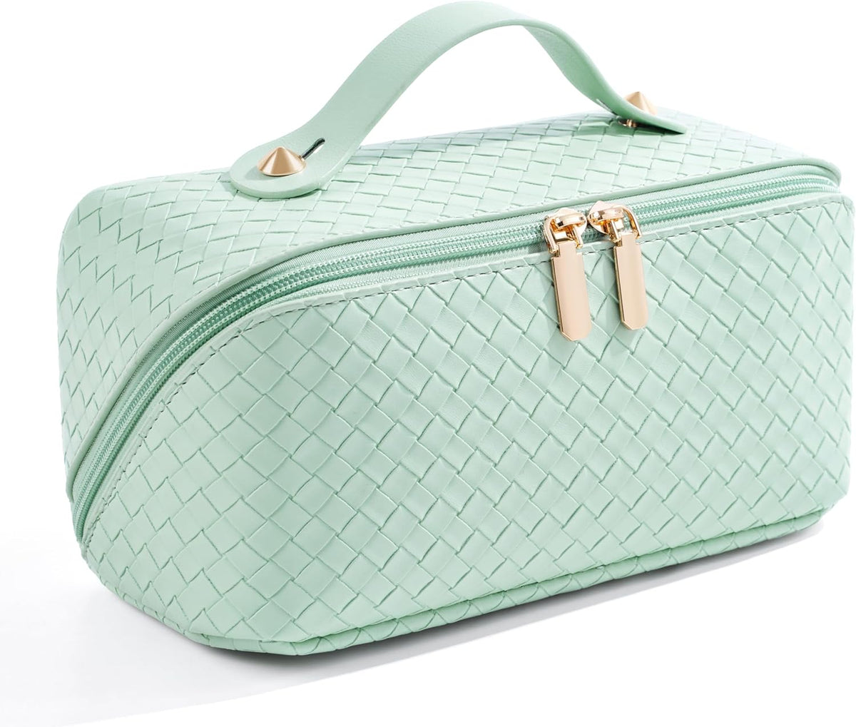 Large Capacity Travel Cosmetic Bag - Portable Makeup Bags for Women Waterproof PU Leather Checkered Makeup Organizer Bag with Dividers and Handle,Toiletry Bag for Cosmetics