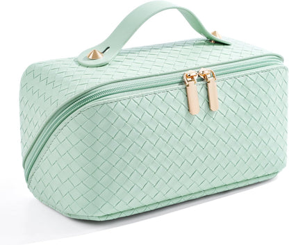 Large Capacity Travel Cosmetic Bag - Portable Makeup Bags for Women Waterproof PU Leather Checkered Makeup Organizer Bag with Dividers and Handle,Toiletry Bag for Cosmetics