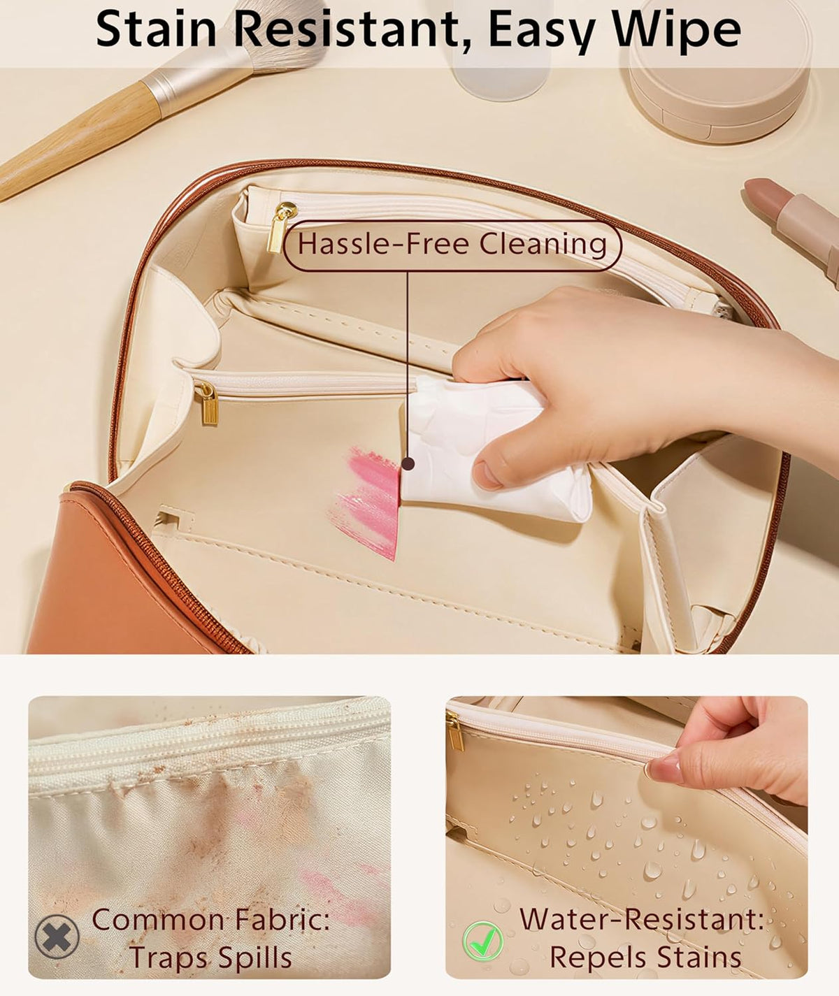 Large Capacity Travel Cosmetic Bag - Portable Makeup Bags for Women Waterproof PU Leather Checkered Makeup Organizer Bag with Dividers and Handle,Toiletry Bag for Cosmetics