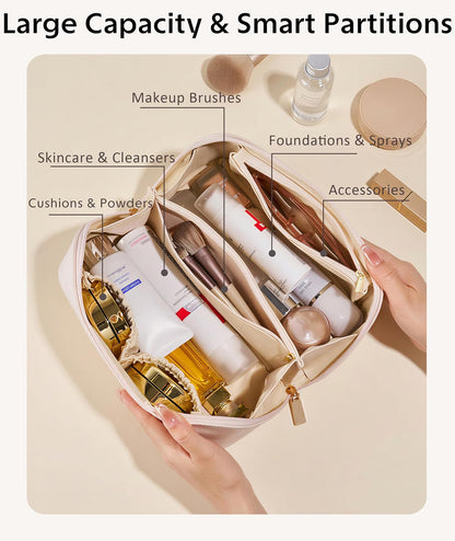Large Capacity Travel Cosmetic Bag - Portable Makeup Bags for Women Waterproof PU Leather Checkered Makeup Organizer Bag with Dividers and Handle,Toiletry Bag for Cosmetics