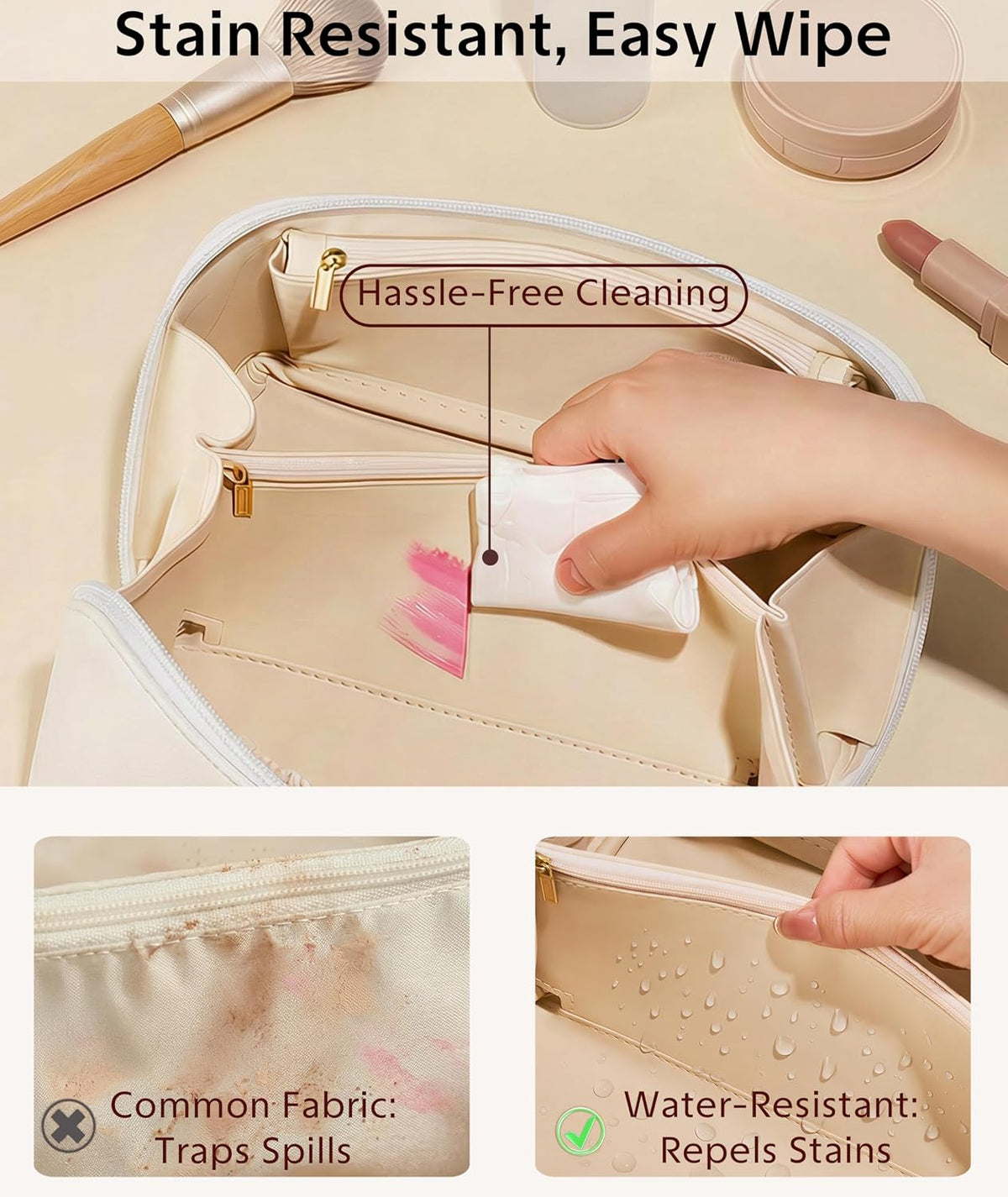Large Capacity Travel Cosmetic Bag - Portable Makeup Bags for Women Waterproof PU Leather Checkered Makeup Organizer Bag with Dividers and Handle,Toiletry Bag for Cosmetics