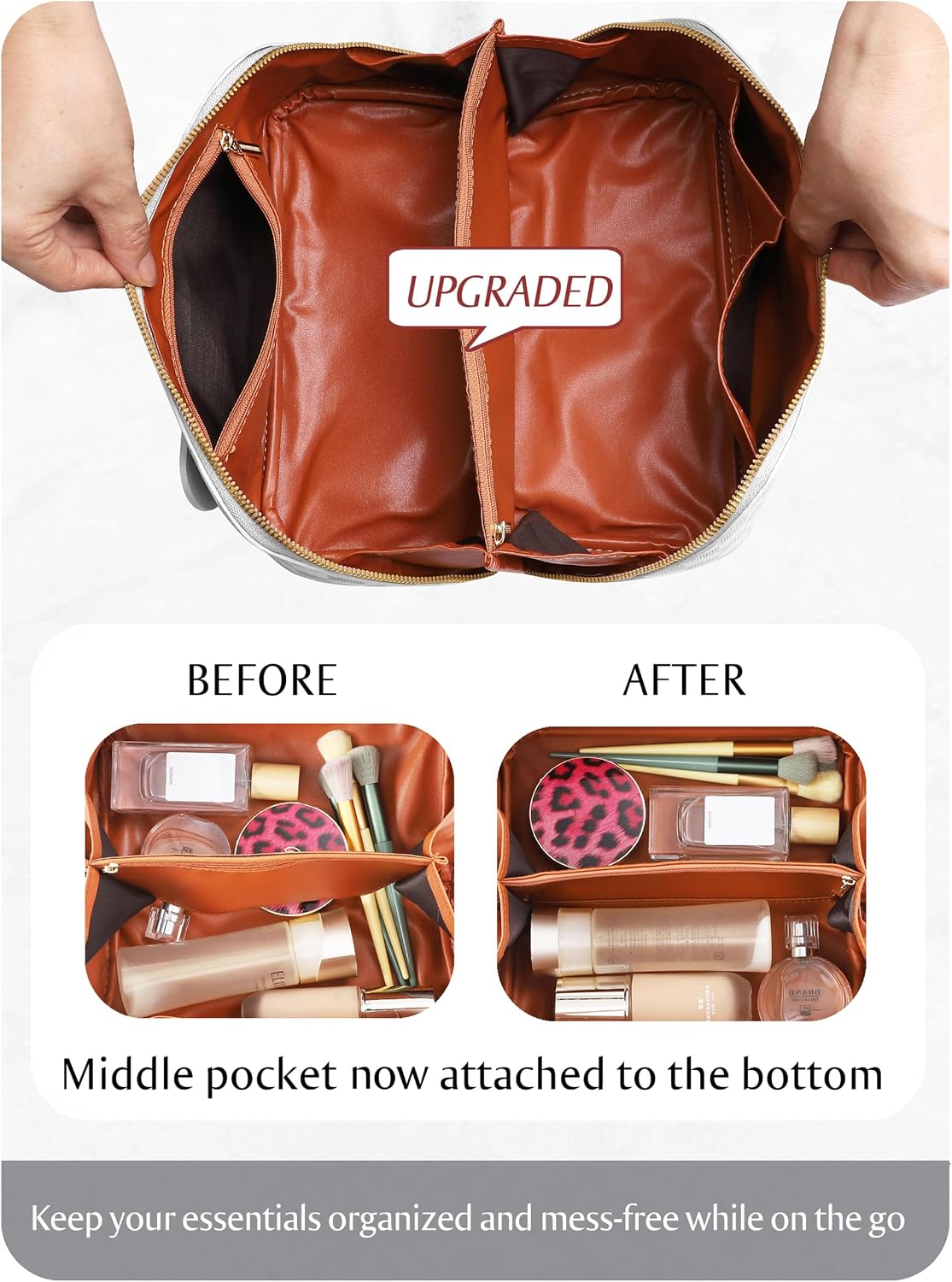 Large Capacity Travel Cosmetic Bag - Portable Makeup Bags for Women Waterproof PU Leather Checkered Makeup Organizer Bag with Dividers and Handle,Toiletry Bag for Cosmetics