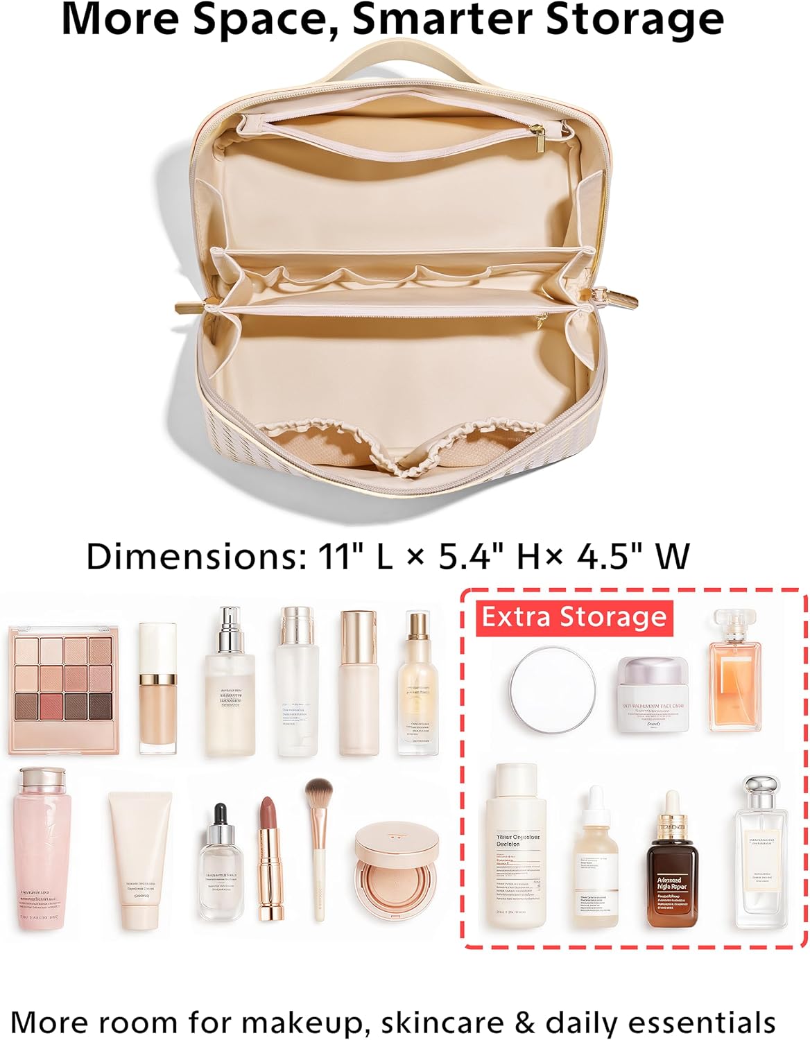 Large Capacity Travel Cosmetic Bag - Portable Makeup Bags for Women Waterproof PU Leather Checkered Makeup Organizer Bag with Dividers and Handle,Toiletry Bag for Cosmetics