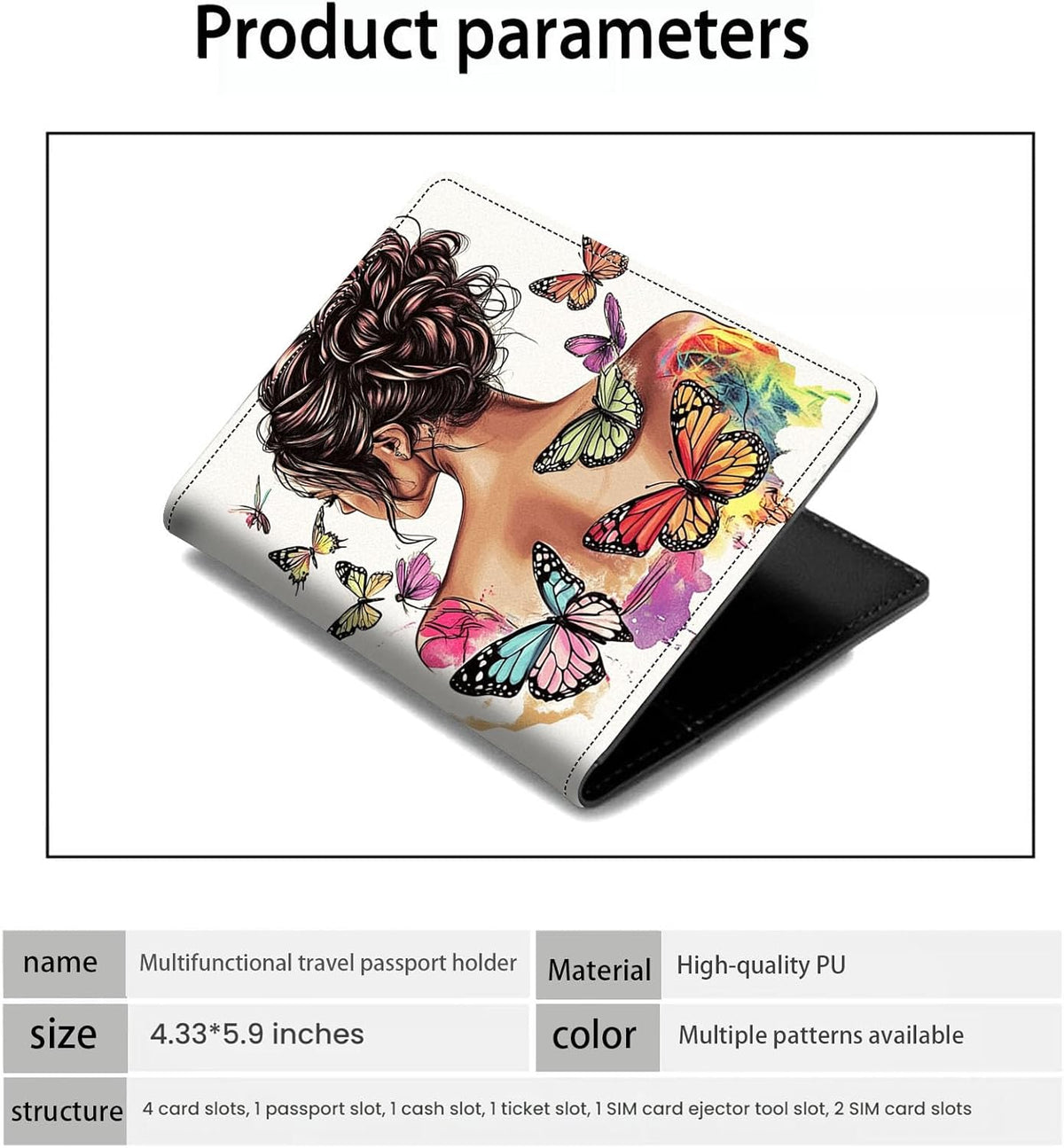 Passport Holder Wallet Cover Case,RFID Blocking Passport Cover,Large Capacity Travel Wallet with Multi Card Slots (Butterfly and Moon)
