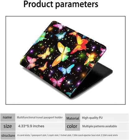 Passport Holder Wallet Cover Case,RFID Blocking Passport Cover,Large Capacity Travel Wallet with Multi Card Slots (Butterfly and Moon)