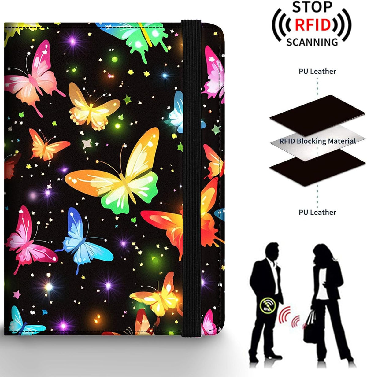 Passport Holder Wallet Cover Case,RFID Blocking Passport Cover,Large Capacity Travel Wallet with Multi Card Slots (Butterfly and Moon)