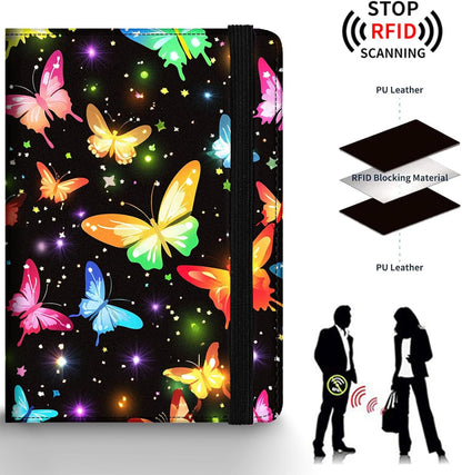 Passport Holder Wallet Cover Case,RFID Blocking Passport Cover,Large Capacity Travel Wallet with Multi Card Slots (Butterfly and Moon)