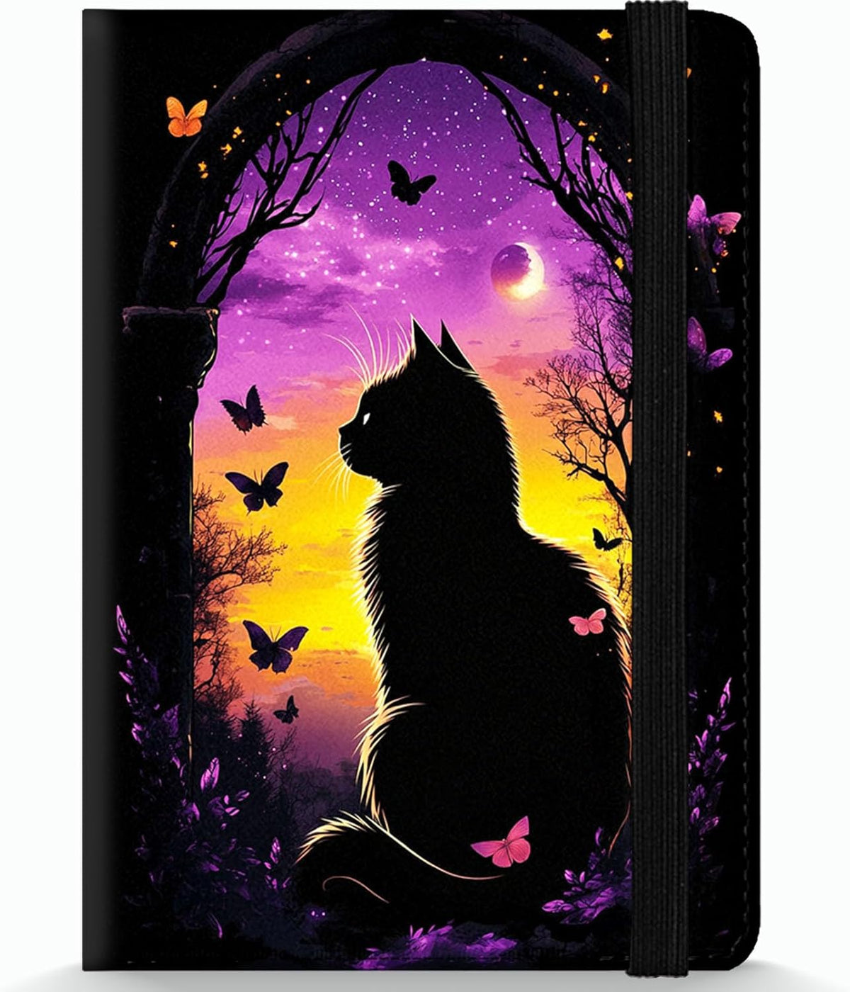 Passport Holder Wallet Cover Case,RFID Blocking Passport Cover,Large Capacity Travel Wallet with Multi Card Slots (Butterfly and Moon)