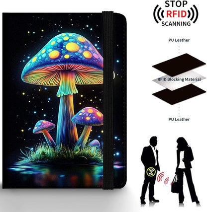 Passport Holder Wallet Cover Case,RFID Blocking Passport Cover,Large Capacity Travel Wallet with Multi Card Slots (Butterfly and Moon)