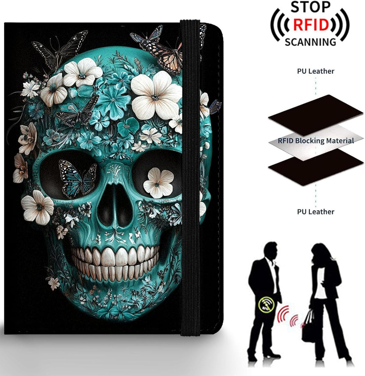 Passport Holder Wallet Cover Case,RFID Blocking Passport Cover,Large Capacity Travel Wallet with Multi Card Slots (Butterfly and Moon)