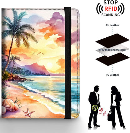 Passport Holder Wallet Cover Case,RFID Blocking Passport Cover,Large Capacity Travel Wallet with Multi Card Slots (Butterfly and Moon)