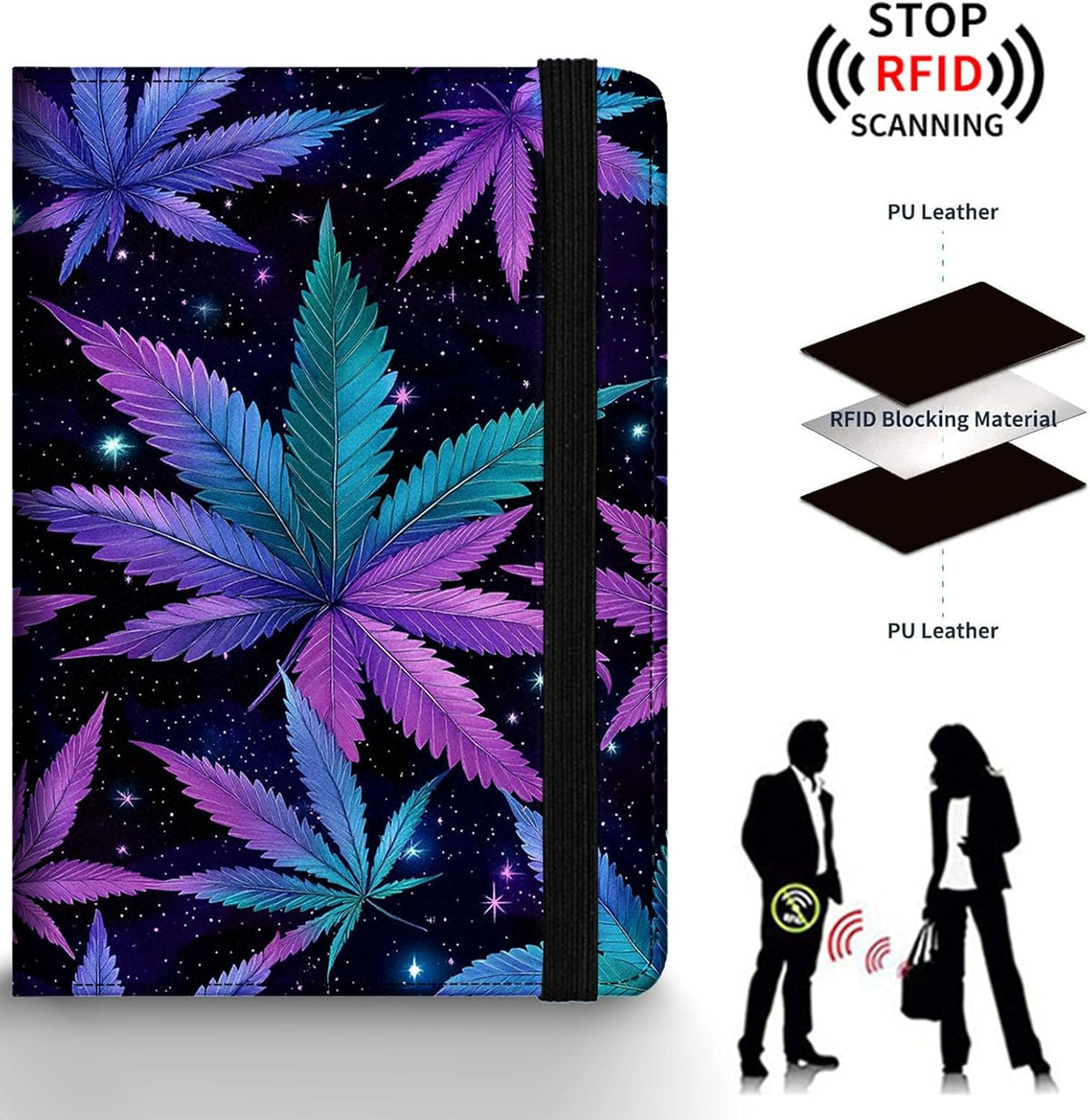 Passport Holder Wallet Cover Case,RFID Blocking Passport Cover,Large Capacity Travel Wallet with Multi Card Slots (Butterfly and Moon)