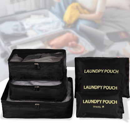 6 Set Packing Cubes for Travel Luggage Organizer Bags for Suitcase Laundry Bag Machine Washable Nylon Lightweight Travel Cube (Black)