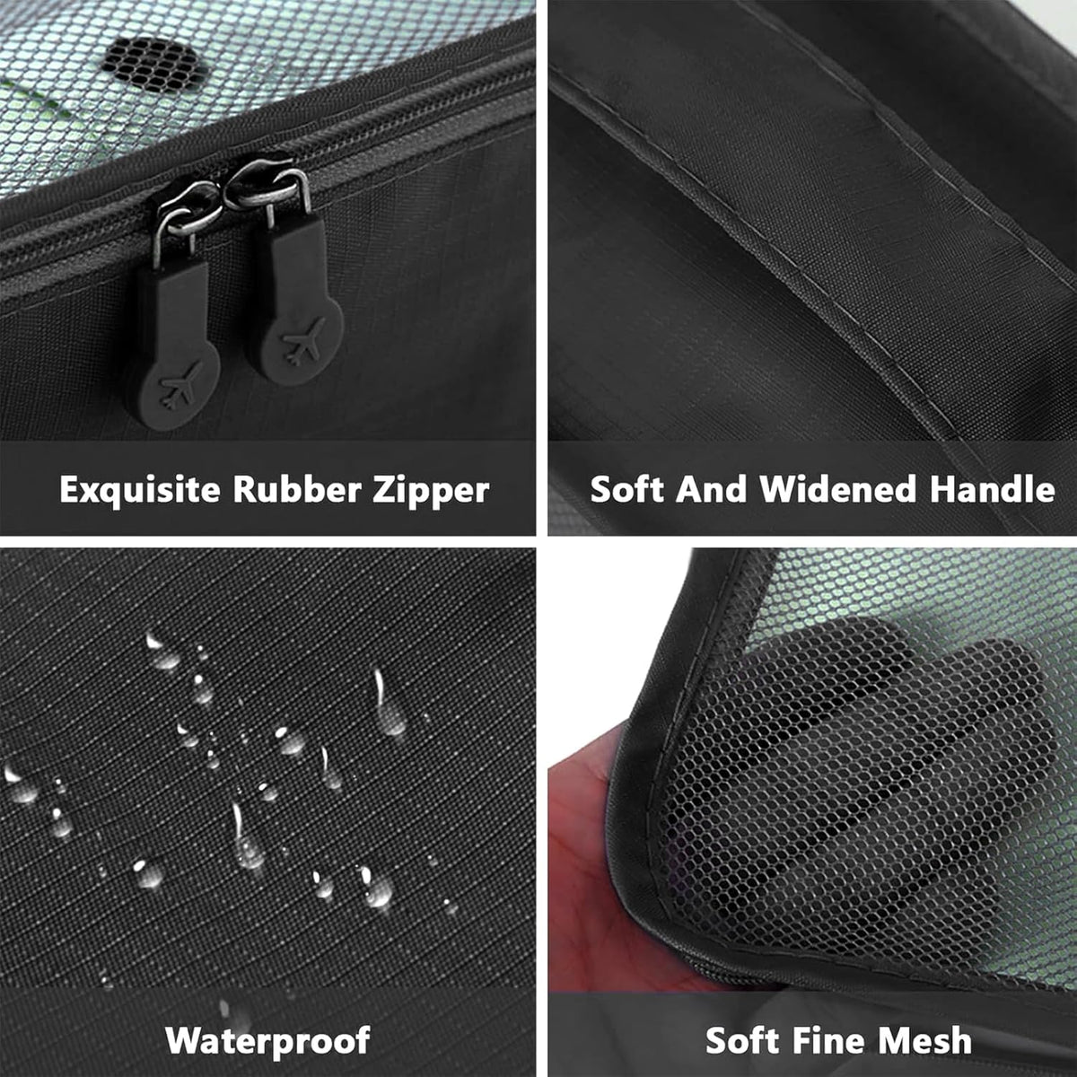 6 Set Packing Cubes for Travel Luggage Organizer Bags for Suitcase Laundry Bag Machine Washable Nylon Lightweight Travel Cube (Black)
