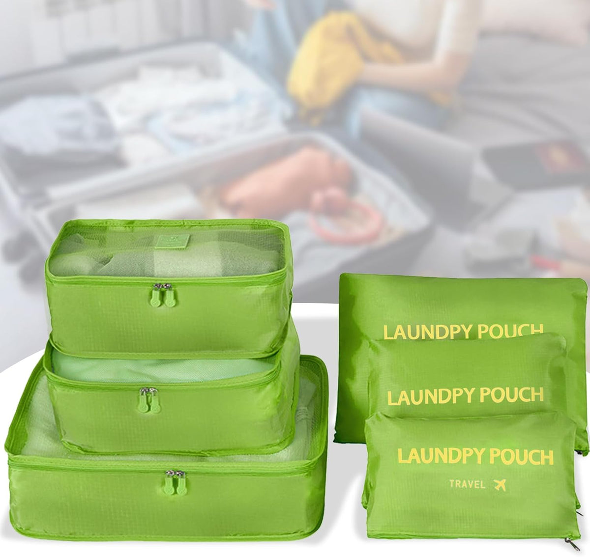 6 Set Packing Cubes for Travel Luggage Organizer Bags for Suitcase Laundry Bag Machine Washable Nylon Lightweight Travel Cube (Black)