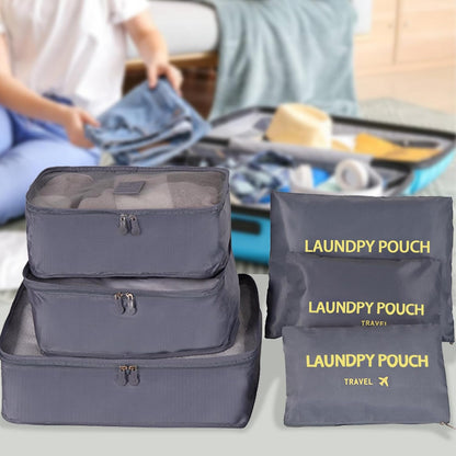6 Set Packing Cubes for Travel Luggage Organizer Bags for Suitcase Laundry Bag Machine Washable Nylon Lightweight Travel Cube (Black)