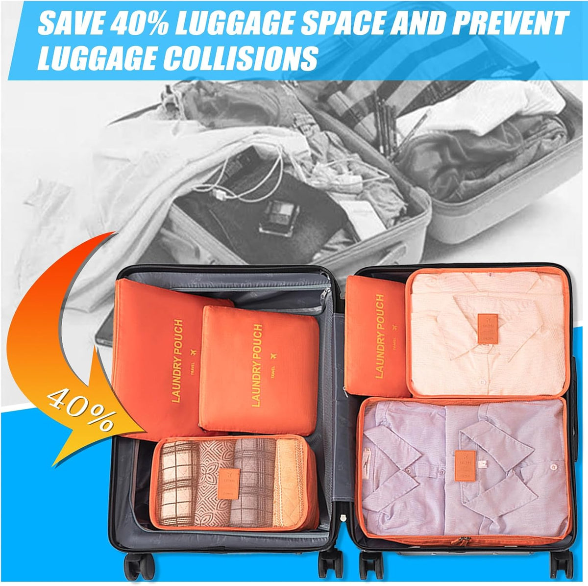 6 Set Packing Cubes for Travel Luggage Organizer Bags for Suitcase Laundry Bag Machine Washable Nylon Lightweight Travel Cube (Black)