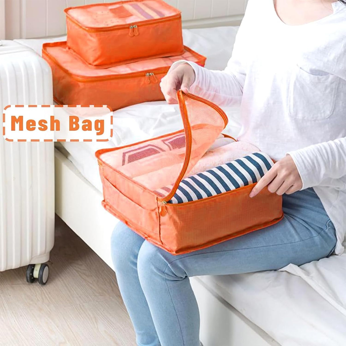 6 Set Packing Cubes for Travel Luggage Organizer Bags for Suitcase Laundry Bag Machine Washable Nylon Lightweight Travel Cube (Black)